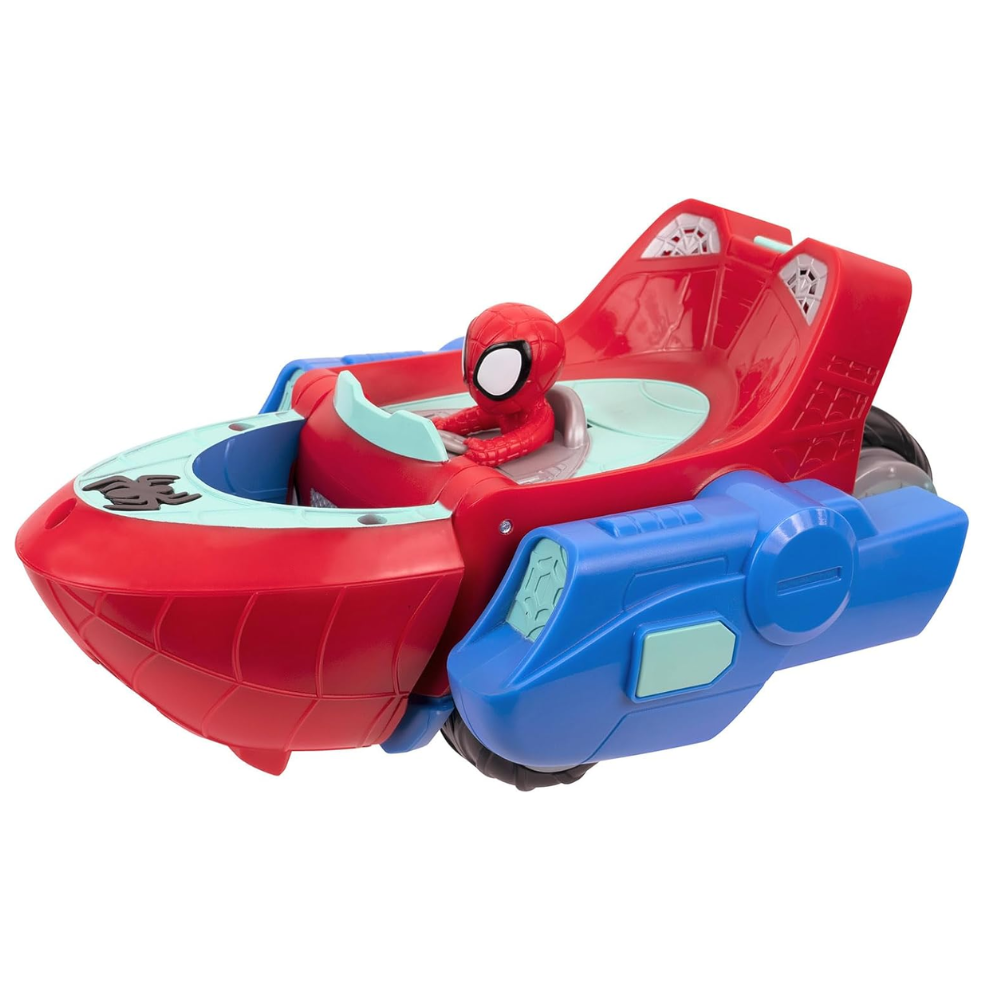 Véhicule Spidey Transforming Web-Wave Cruiser – 2 En 1 Terre Et Mer, 22,9 Cm, Lanceurs De Fléchettes