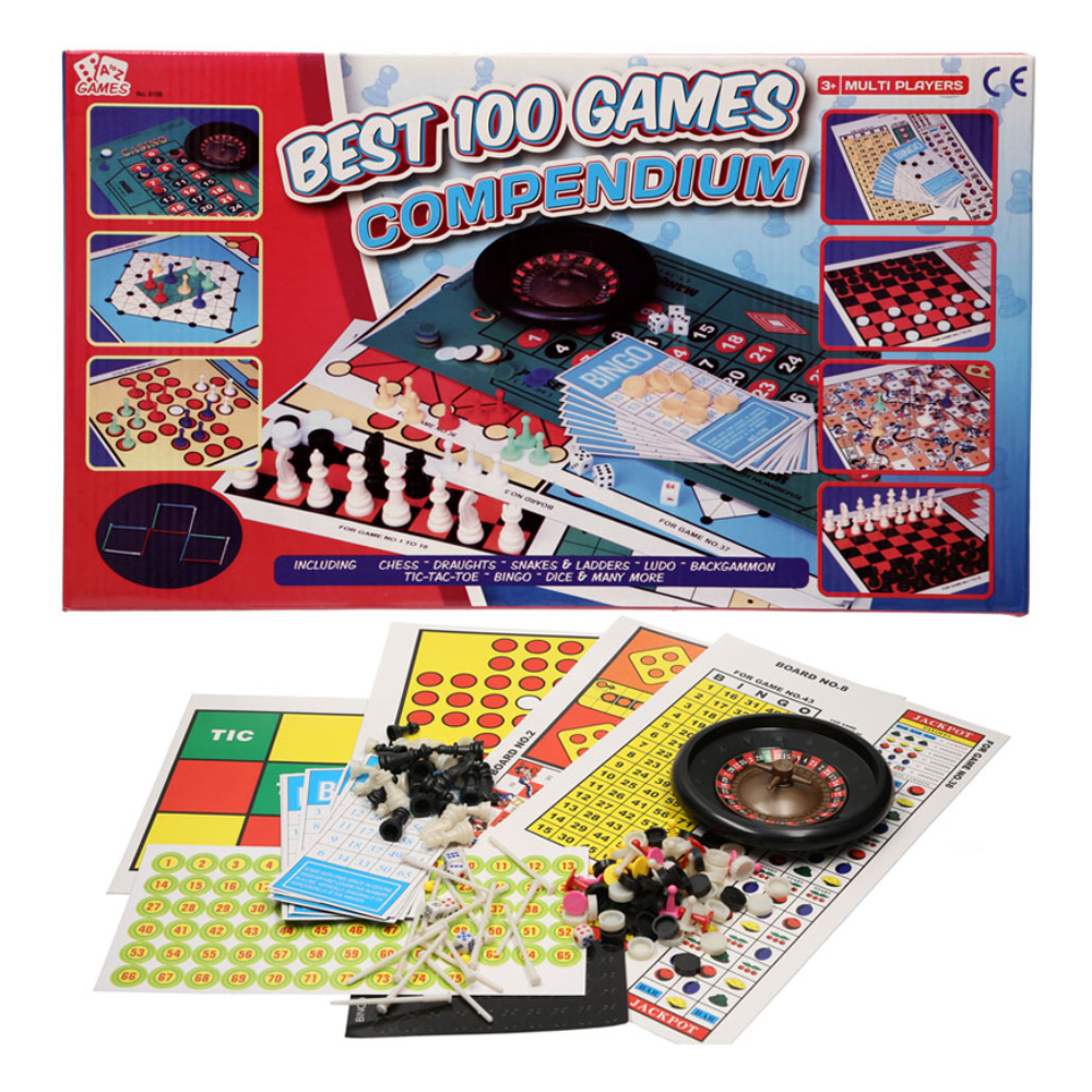 100 Game Compendium Set Snakes And Ladders Ludo