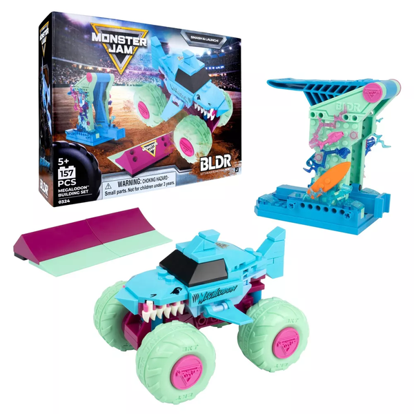 BLDR Monster Jam Building Set - Megalodon Neon with Launcher and Ramp
