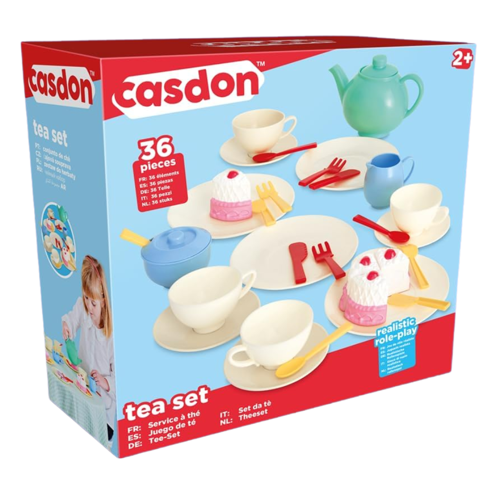 Casdon 33-Piece Tea Set Colourful Toy Playset with Teapot