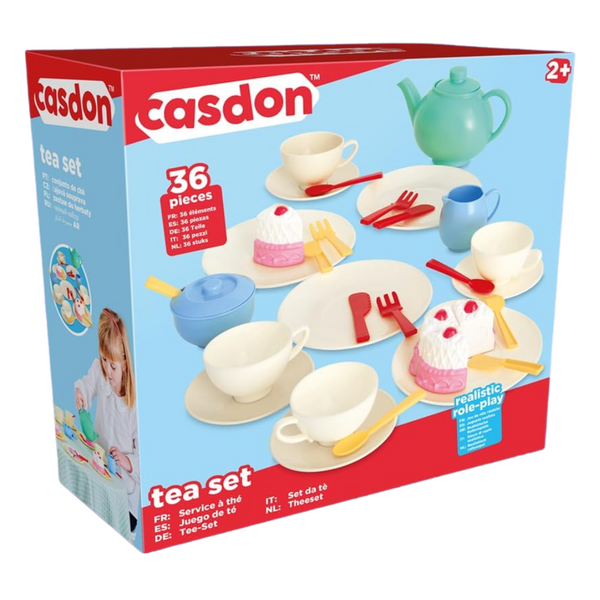 Casdon 33-Piece Tea Set Colourful Toy Playset with Teapot