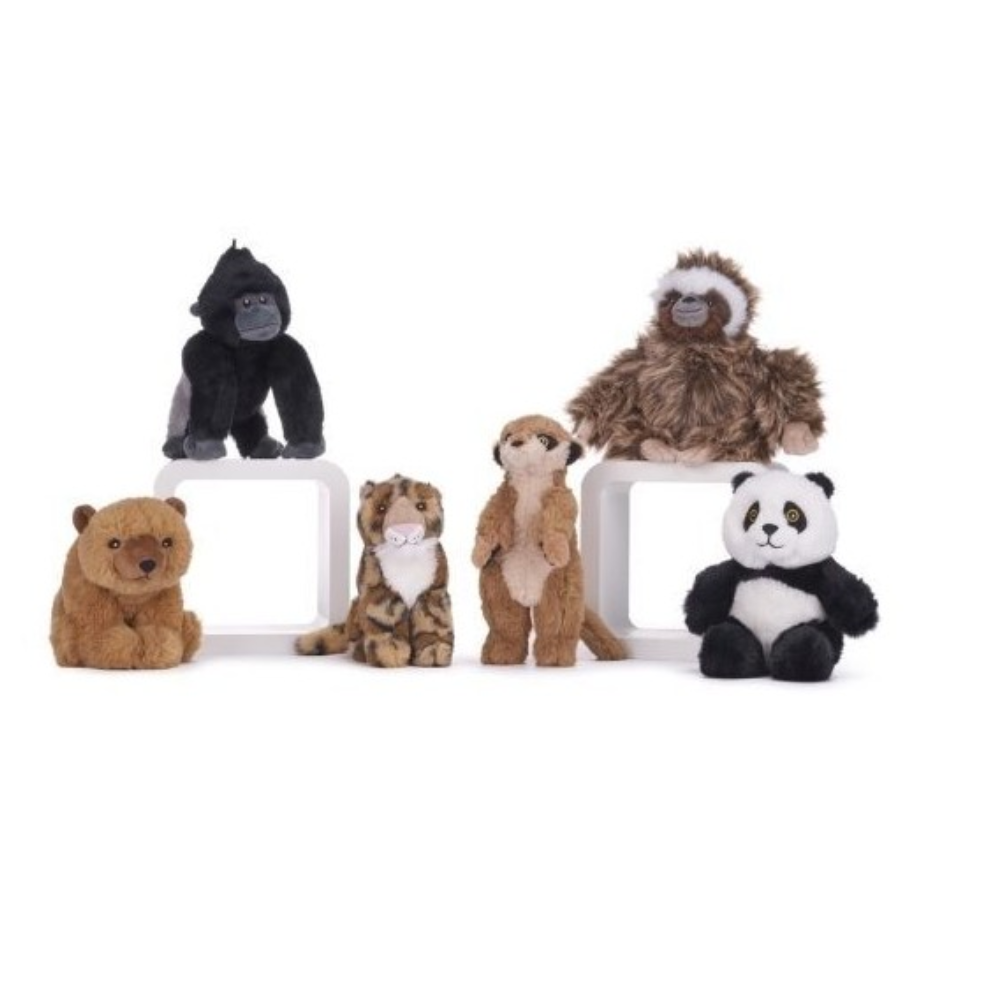 Eco Plush 6" Out Of Africa 6 Assorted Gorilla, Leopard, Meerkat, bear, panda and Sloth