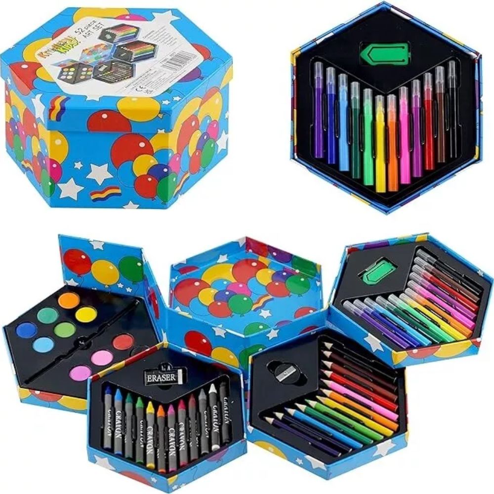 Kids 52 Pcs Craft Art Set Hexagonal Box