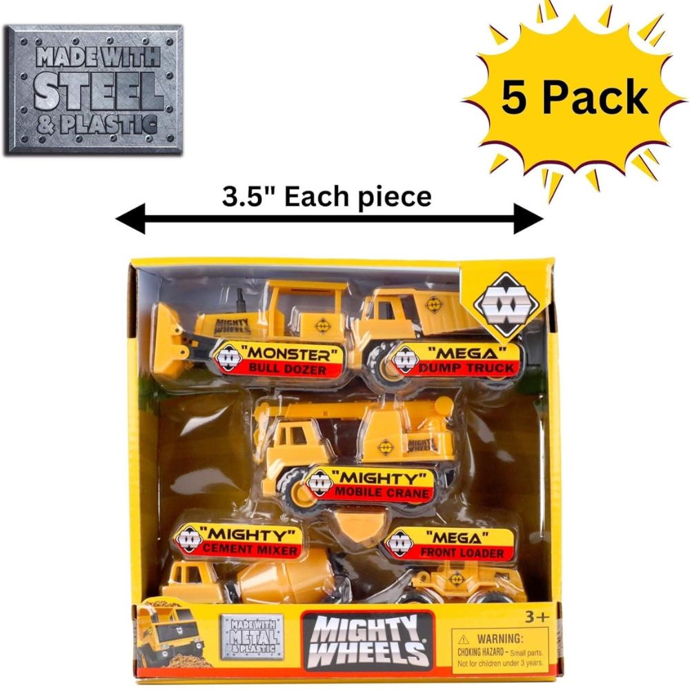 Mighty Wheels 5 Pc Steel Construction Truck Toys Set 3.5"