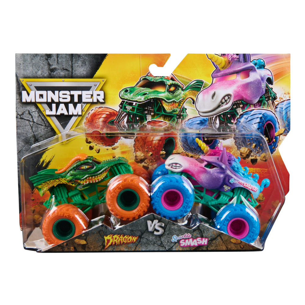 Monster Jam Dragon Vs Sparkle Smash Die-Cast Vehicle 2-Pack 1:64