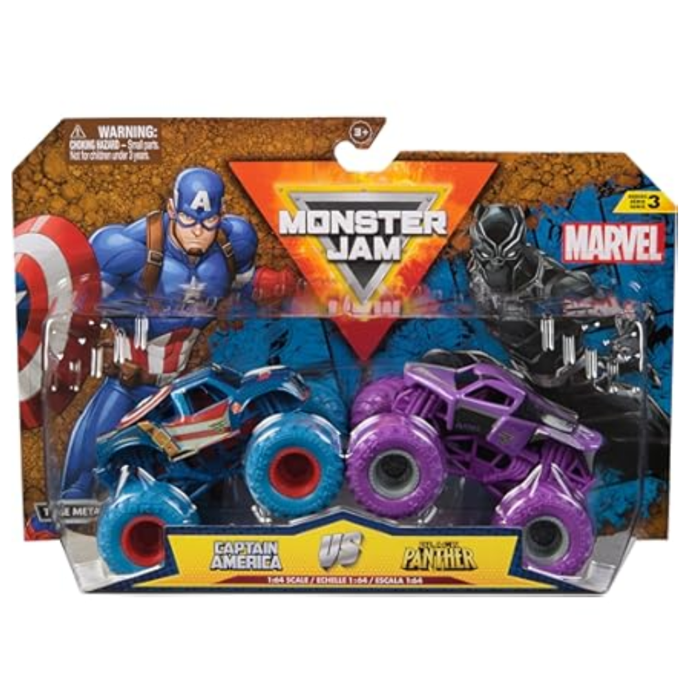 Monster Jam, Marvel Official Captain America Vs. Winter Soldier Die-Cast Monster Trucks, 1:64
