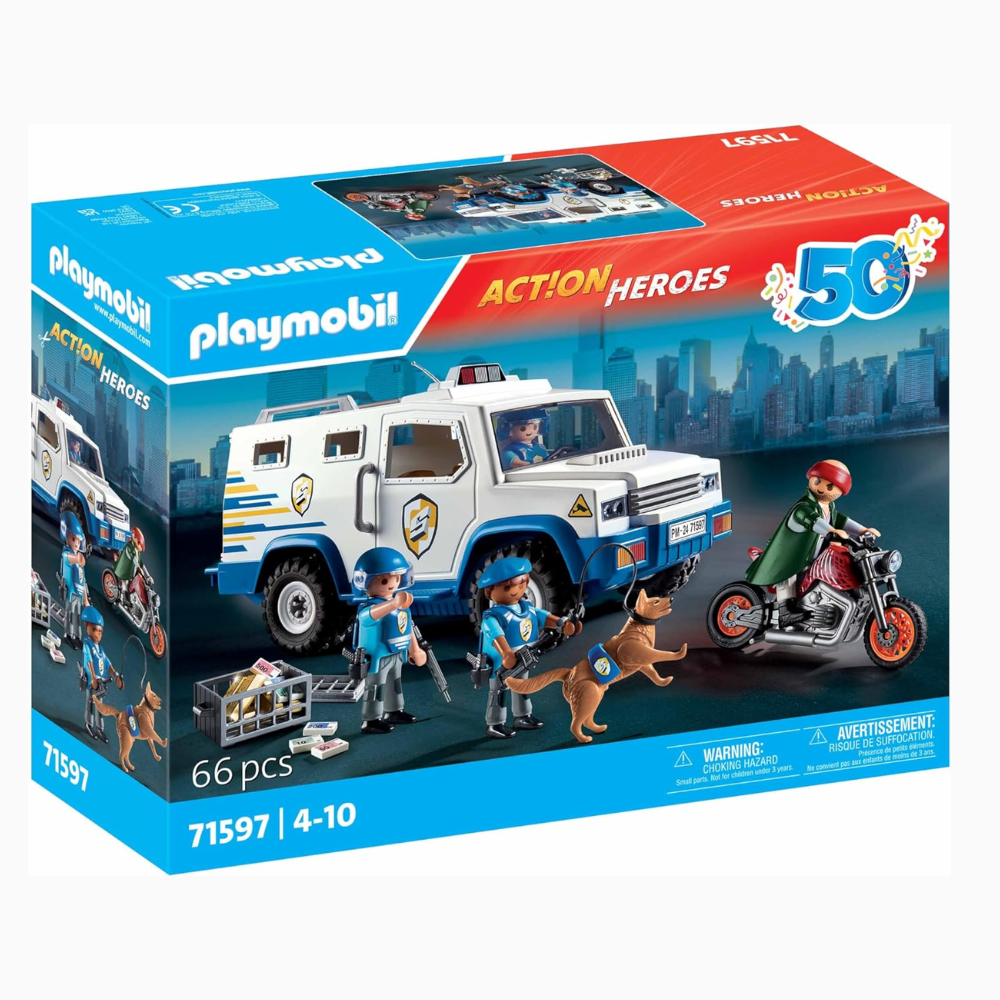 Playmobil 71597 Action Heroes Money Transport Vehicle With Motorcycle