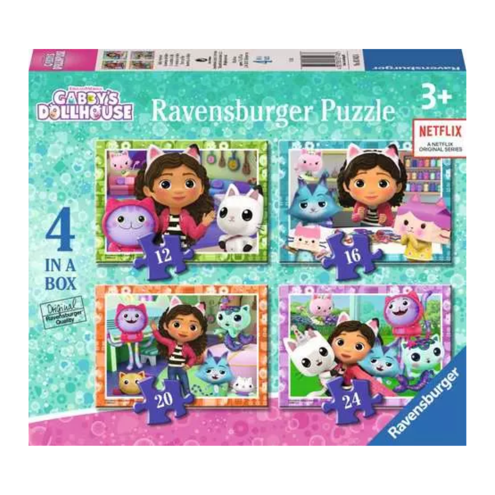 Ravensburger Children’s Puzzle Gabby’s Dollhouse, 4 in a Box - 12 + 16 + 20 + 24 Pieces Puzzle