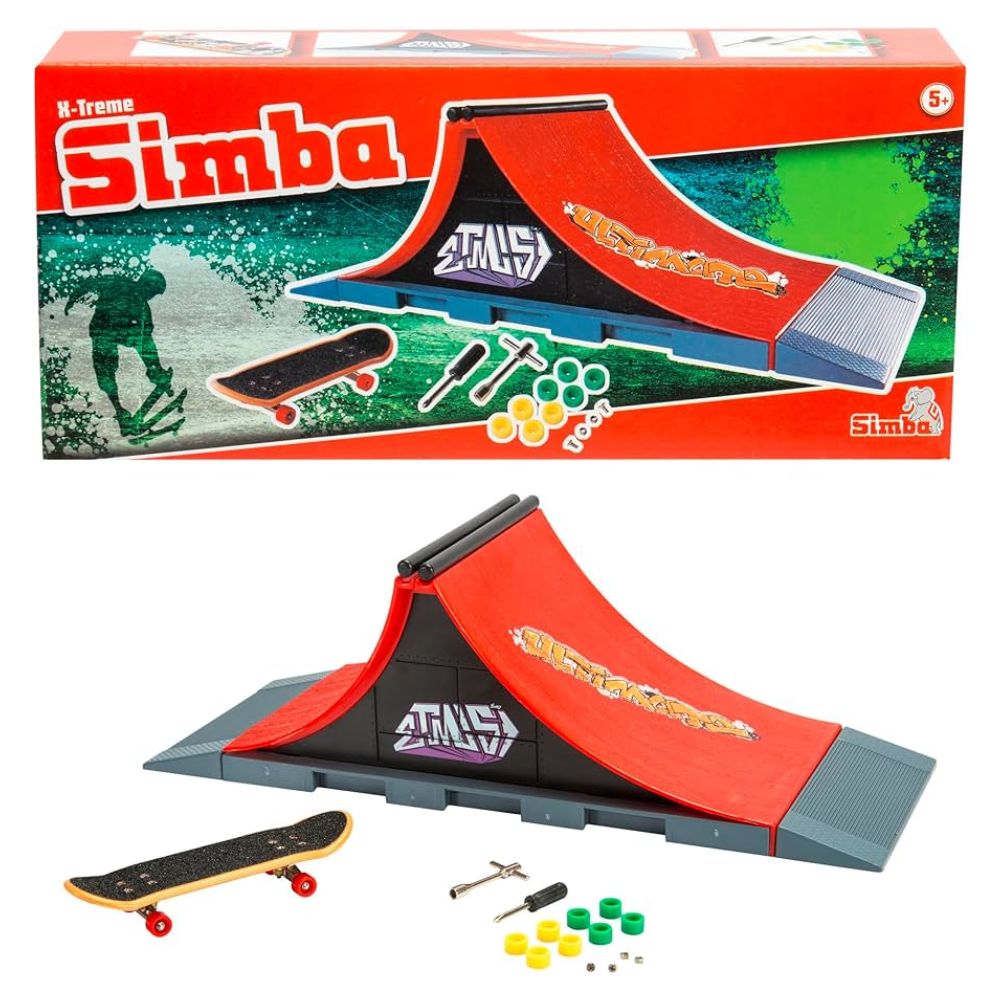 Simba Finger Skateboard Ramp, 27 x 10 x 9 cm, 8 Spare Wheels, 2 Tools, Screw and Nut