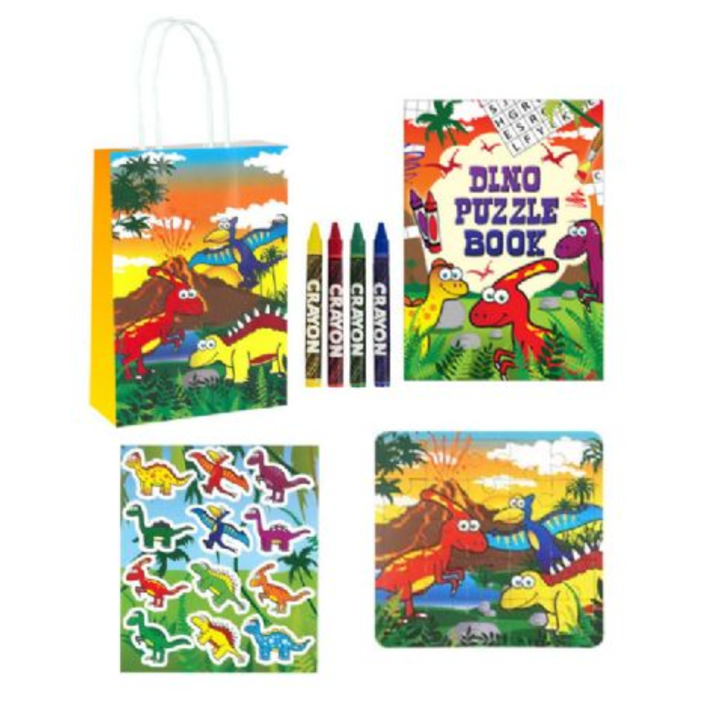 Single dinosaur filled paper party bag OPTION A