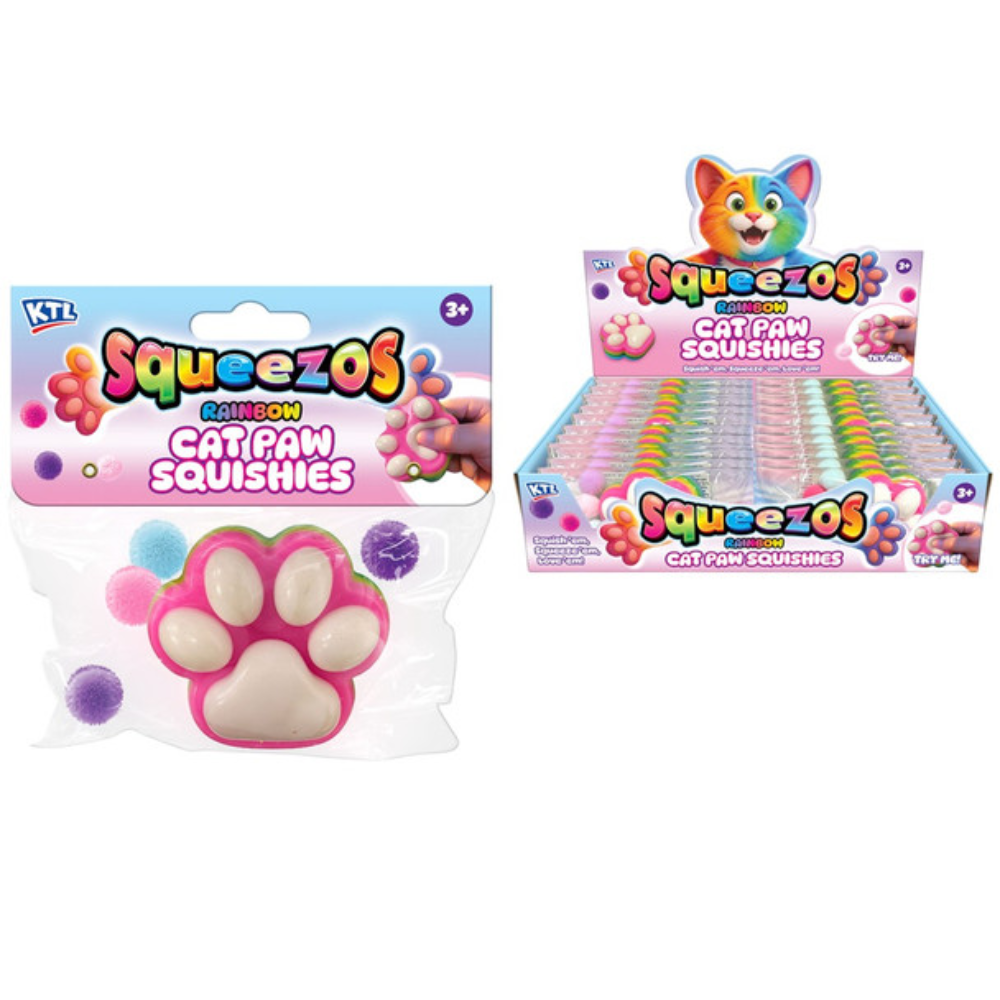 Squeezos Squishy Rainbow Cat Paw With Bobbles