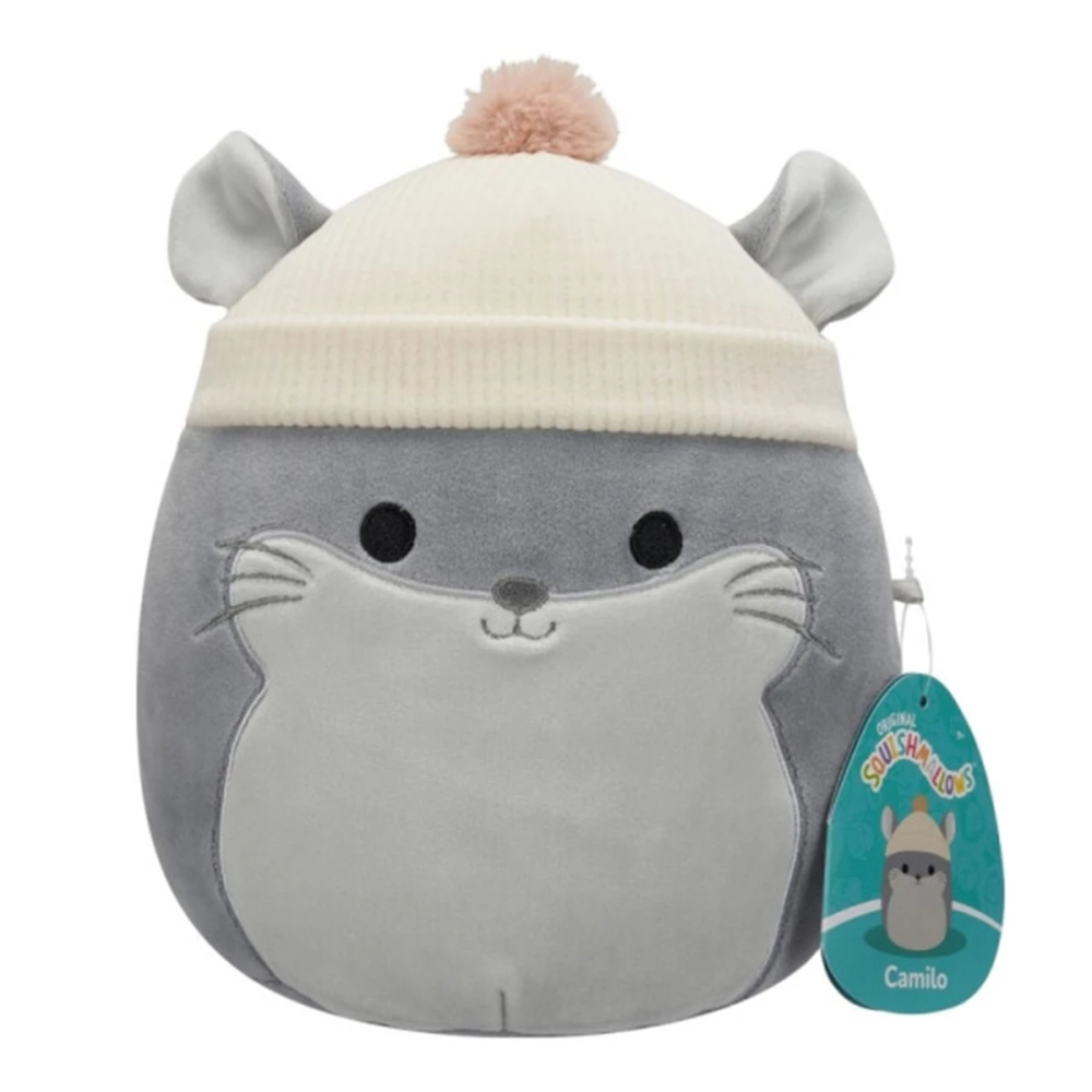 Squishmallows 7.5" Camilo Grey Chinchilla With Tan Beanie Plush