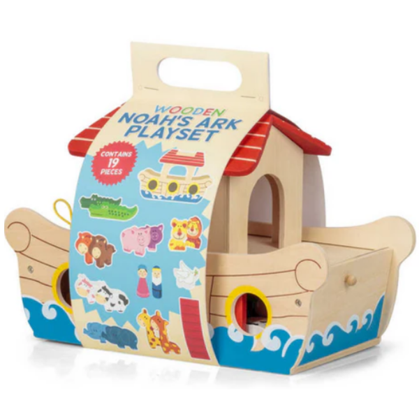 Wooden Noah's Ark Playset with 17 Painted Figures