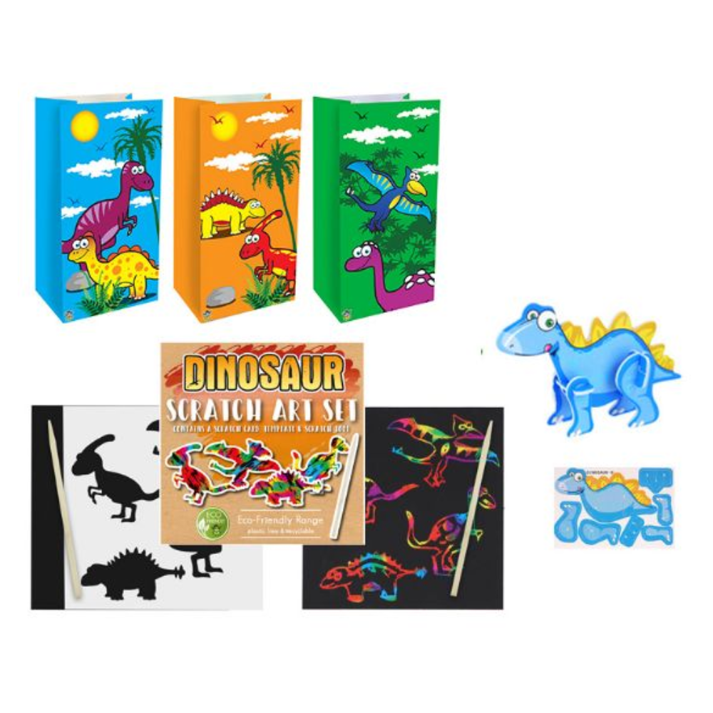 Single dinosaur filled paper party bag OPTION B