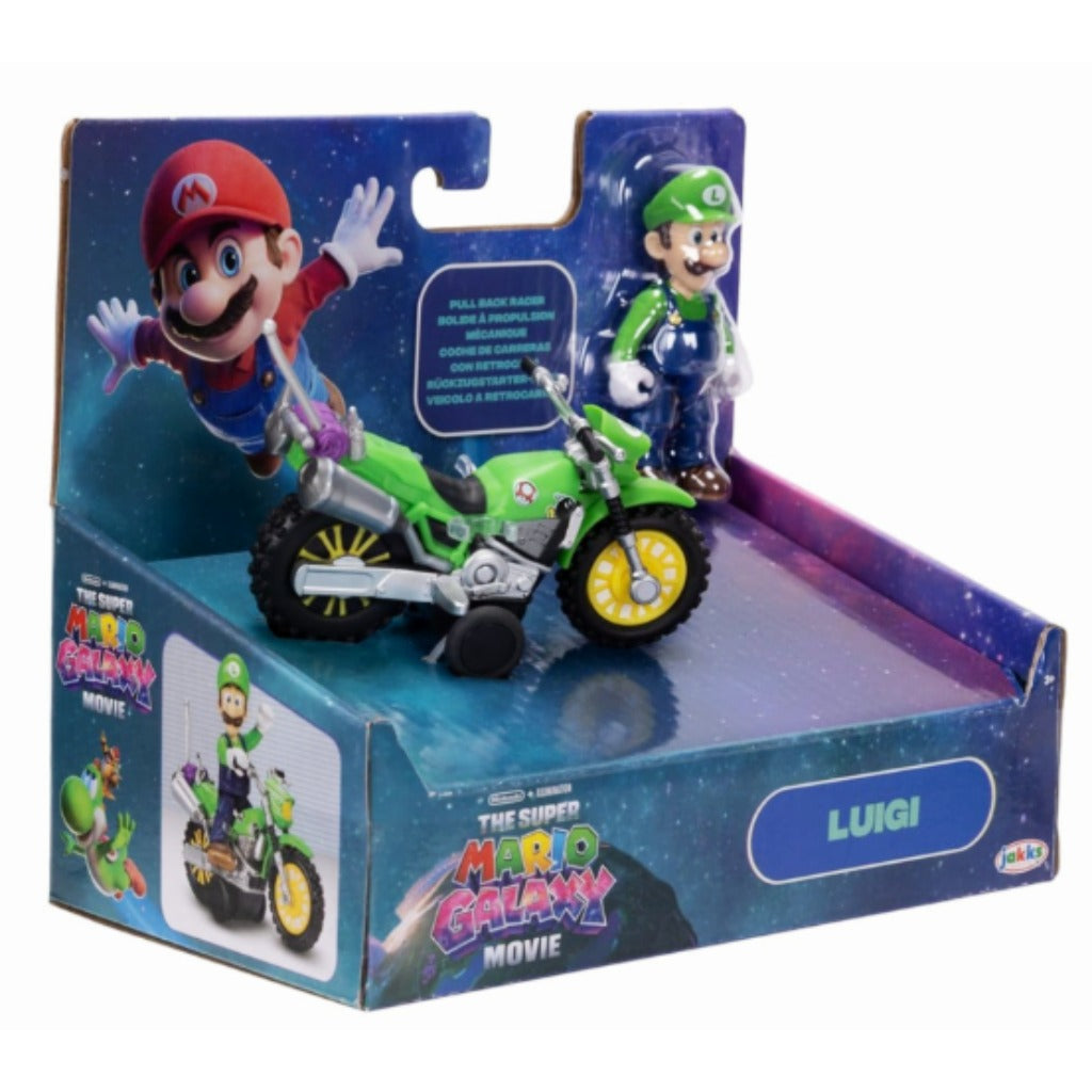 The Super Mario Galaxy Movie Action Figure with Pull Back Motorcycle Luigi 6 cm