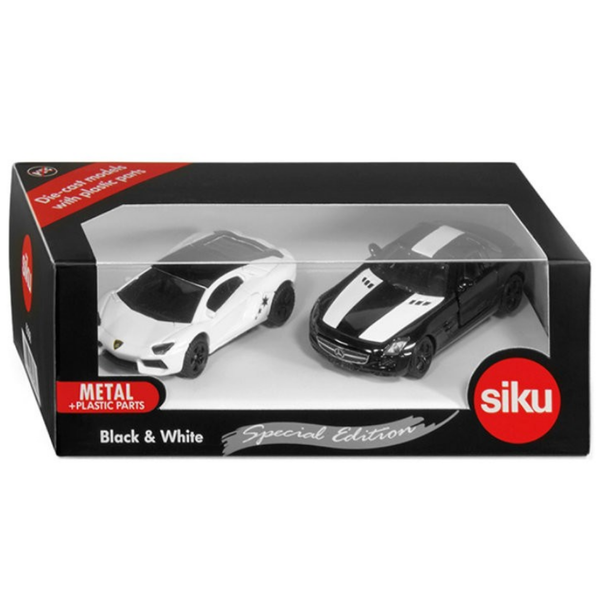 Siku Black Mercedes and white Lamborghini Car set