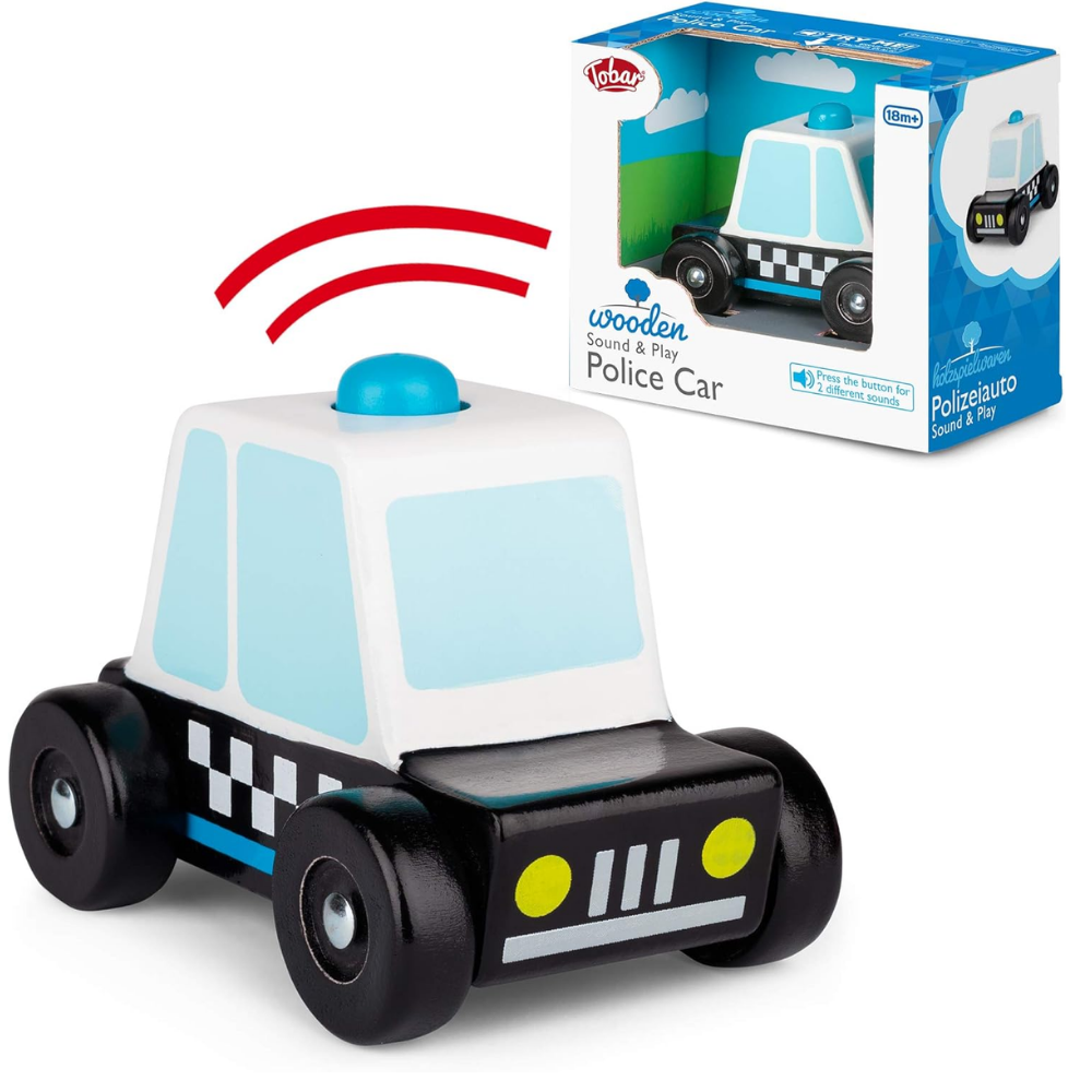 Wooden Sound and Play Police Car Vehicle with Electronic Siren